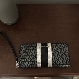 Michael Kors Black and Silver Logo Wristlet